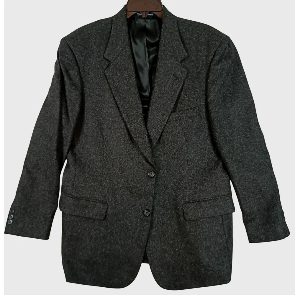 Roundtree & Yorke Camel Hair Vintage Sport Coat Men 46R Dark Charcoal Gray Vent